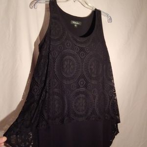 Black Tank Dress with Lace Smock Overlay